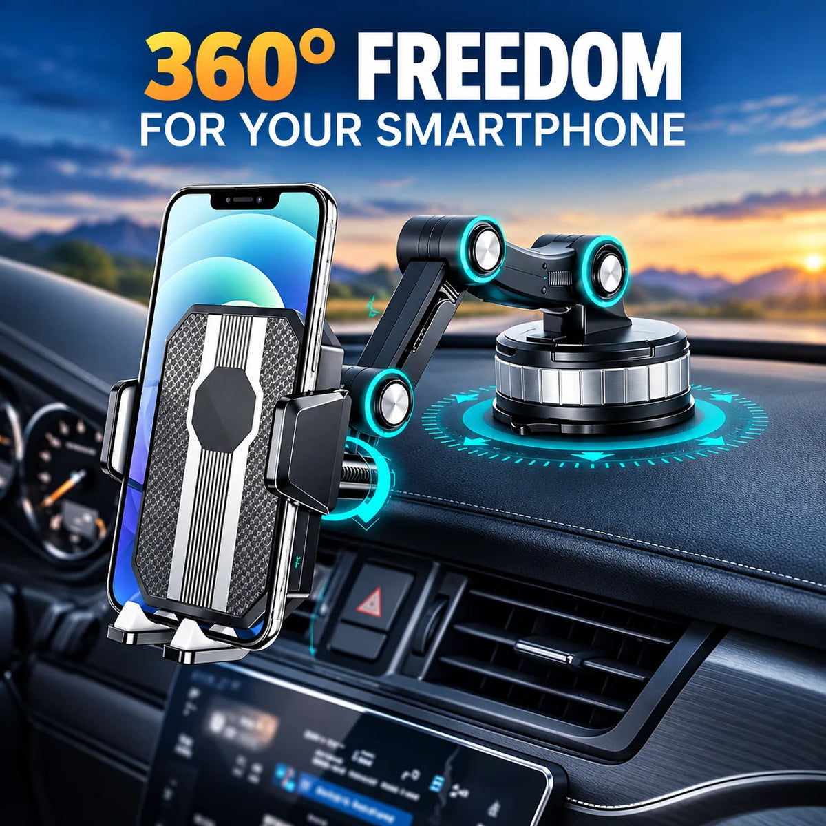 Car Phone Holder with Suction Cup & 360° Rotation