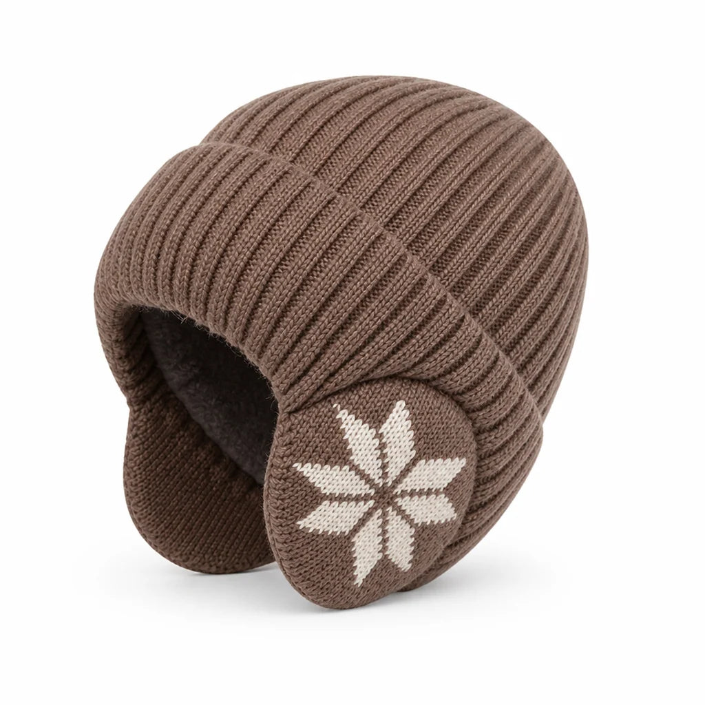 Fleece Lined Beanie Ribbed Knit & Ear Flap (One Size Fits Most)