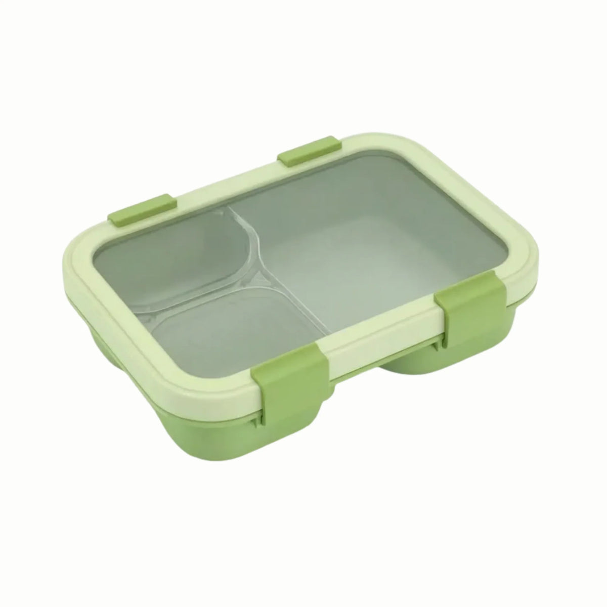 Lunchbox for children with three compartments and four clips (including fork and spoon)