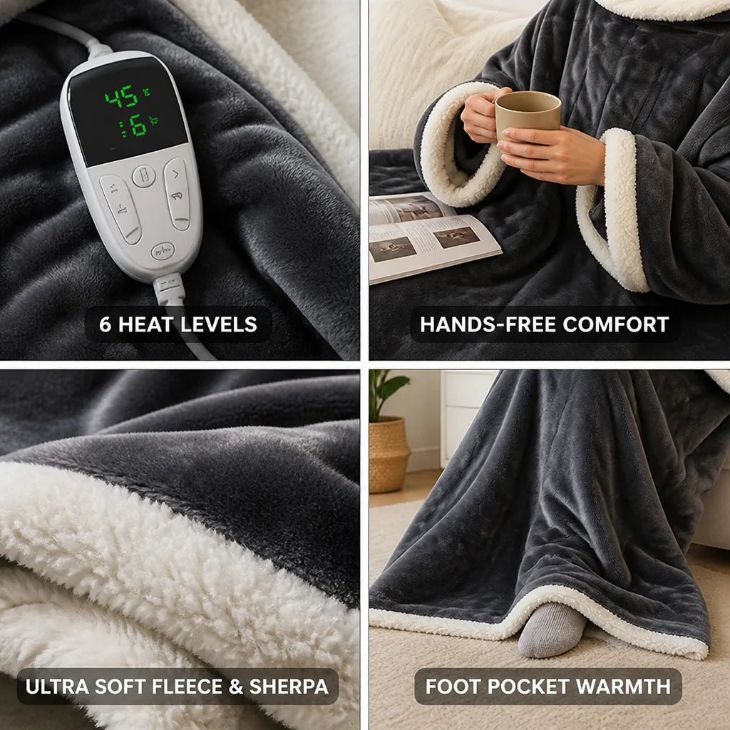Wearable Blanket Heated Fleece Sherpa (50 x 70 in)