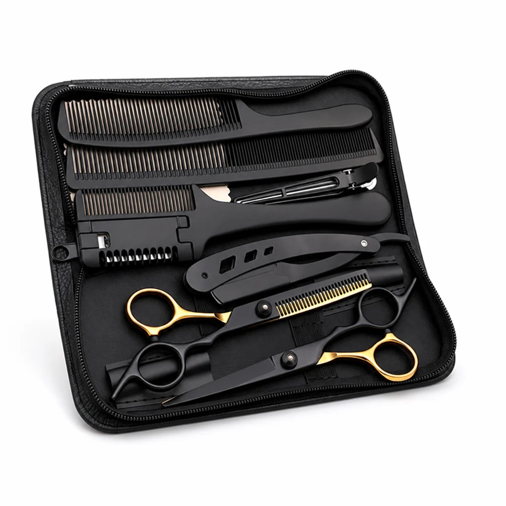 Stainless Steel Hair Cutting Set for Thinning and Cutting (Razor Comb & Case)