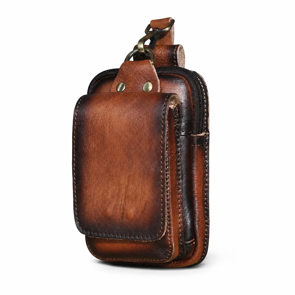 Full-grain cowhide leather fanny pack with magnetic flap and zipper