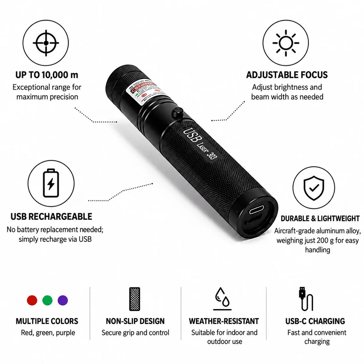 Laser Pointer 532nm Green USB Rechargeable Battery