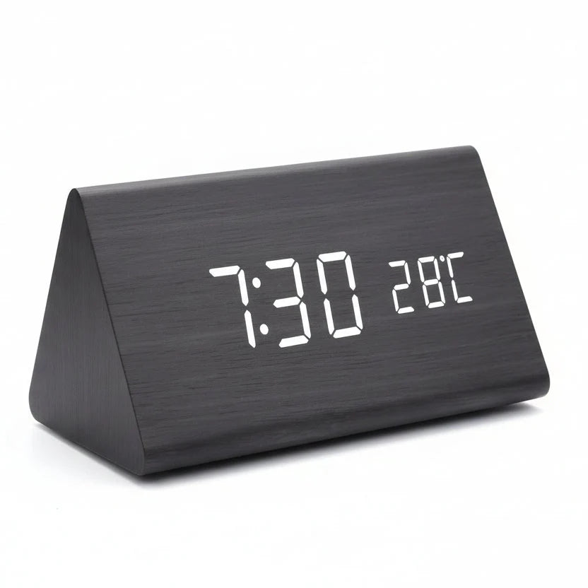 LED Alarm Clock Wood Effect with 3 Alarms & Temperature