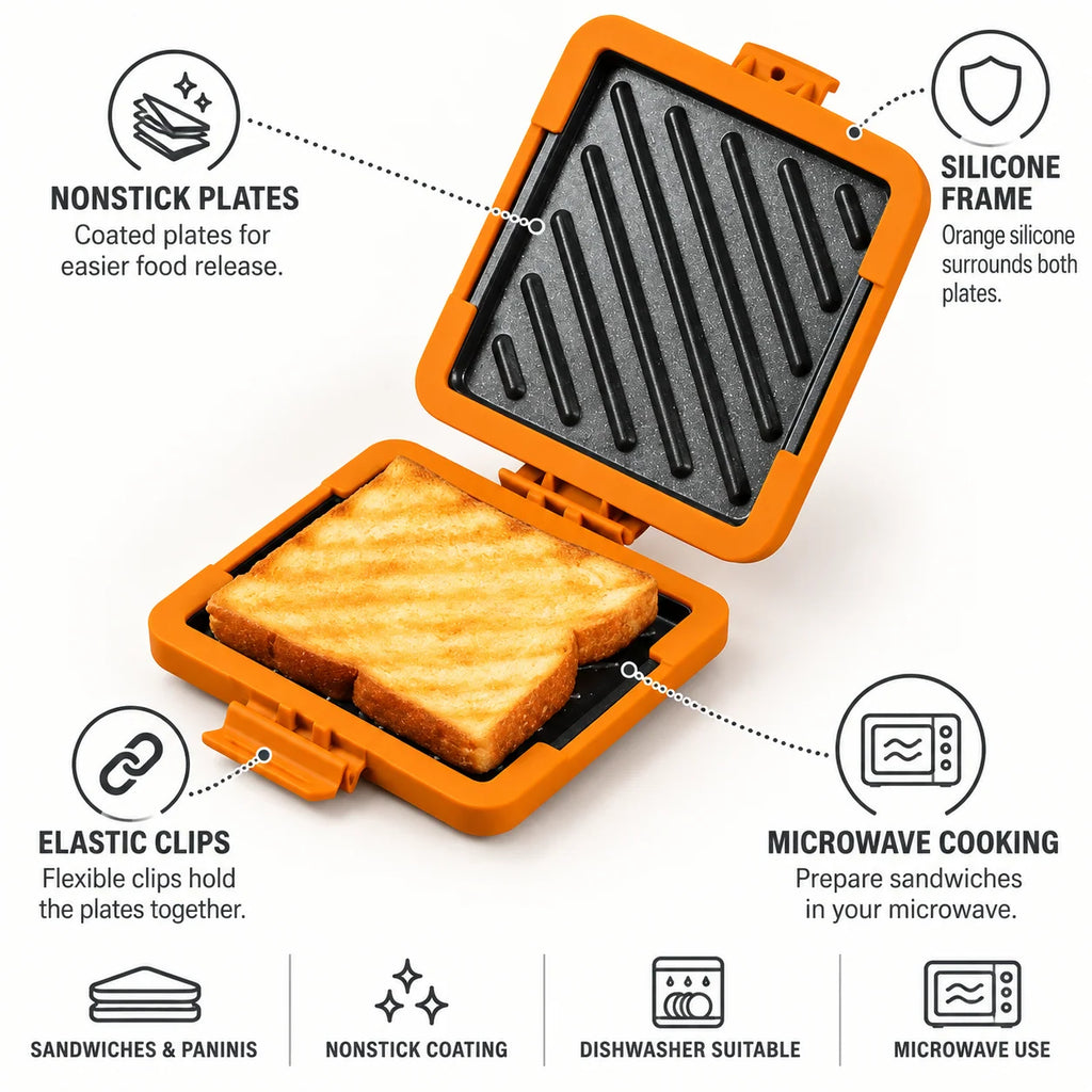 Microwave Sandwich Toaster Nonstick Plates & Silicone Handles