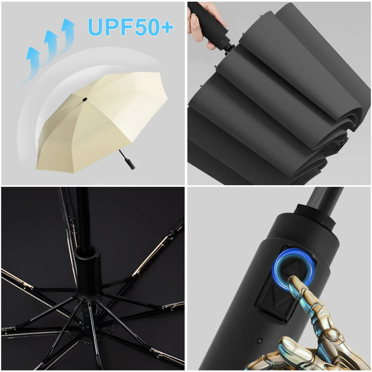 Auto Open Umbrella UPF 50+ USB-C Rechargeable