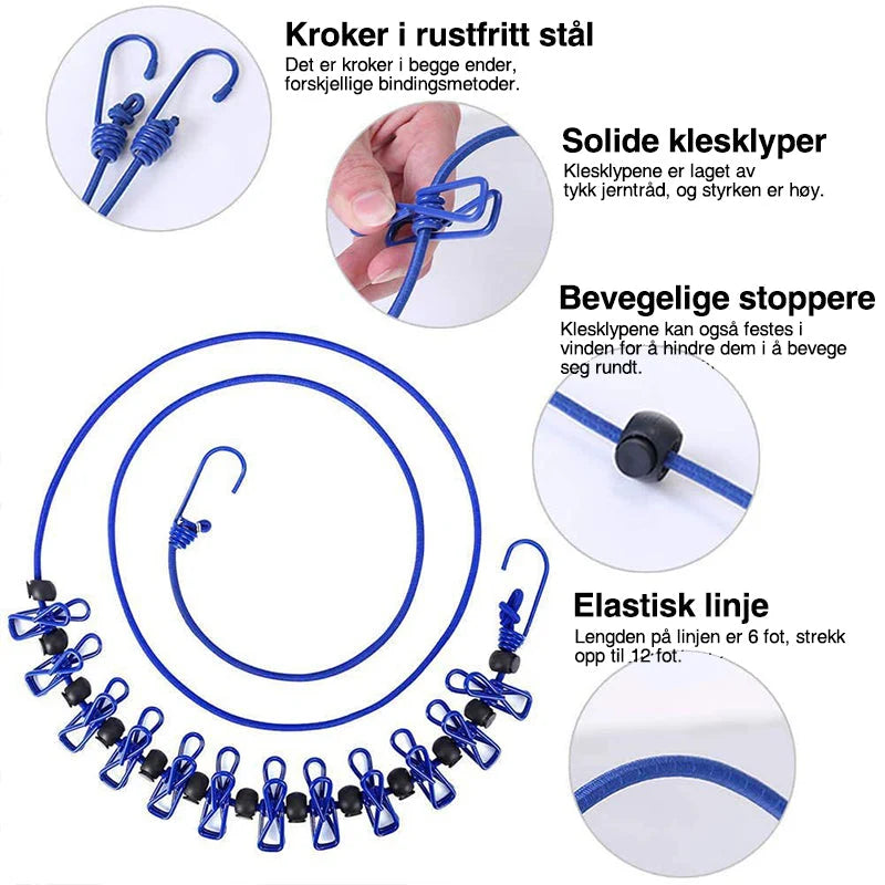 Elastic Clothesline with Clips