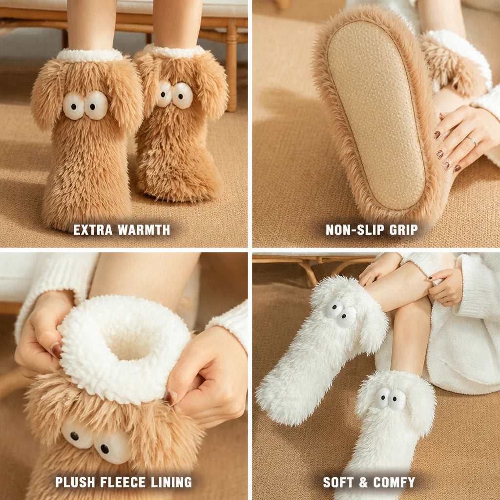 Plush, fleece-lined, non-slip house socks
