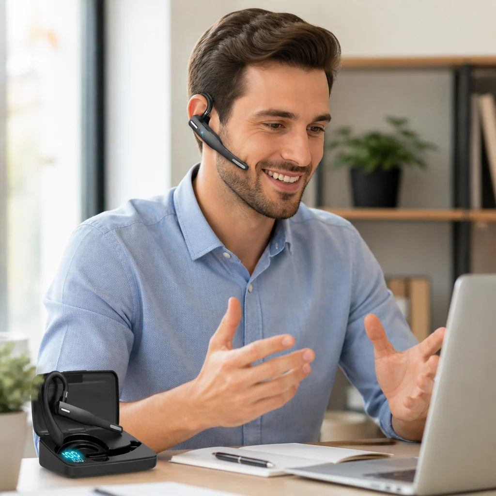 Bluetooth Headset with Dual Microphone and Noise Cancellation (48 Hours Playback Time)