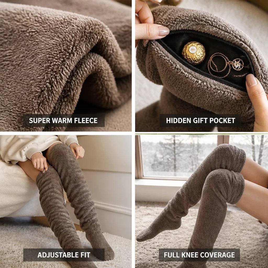 Velvety Fleece Adjustable Knee Socks (Hidden Gift Pocket)