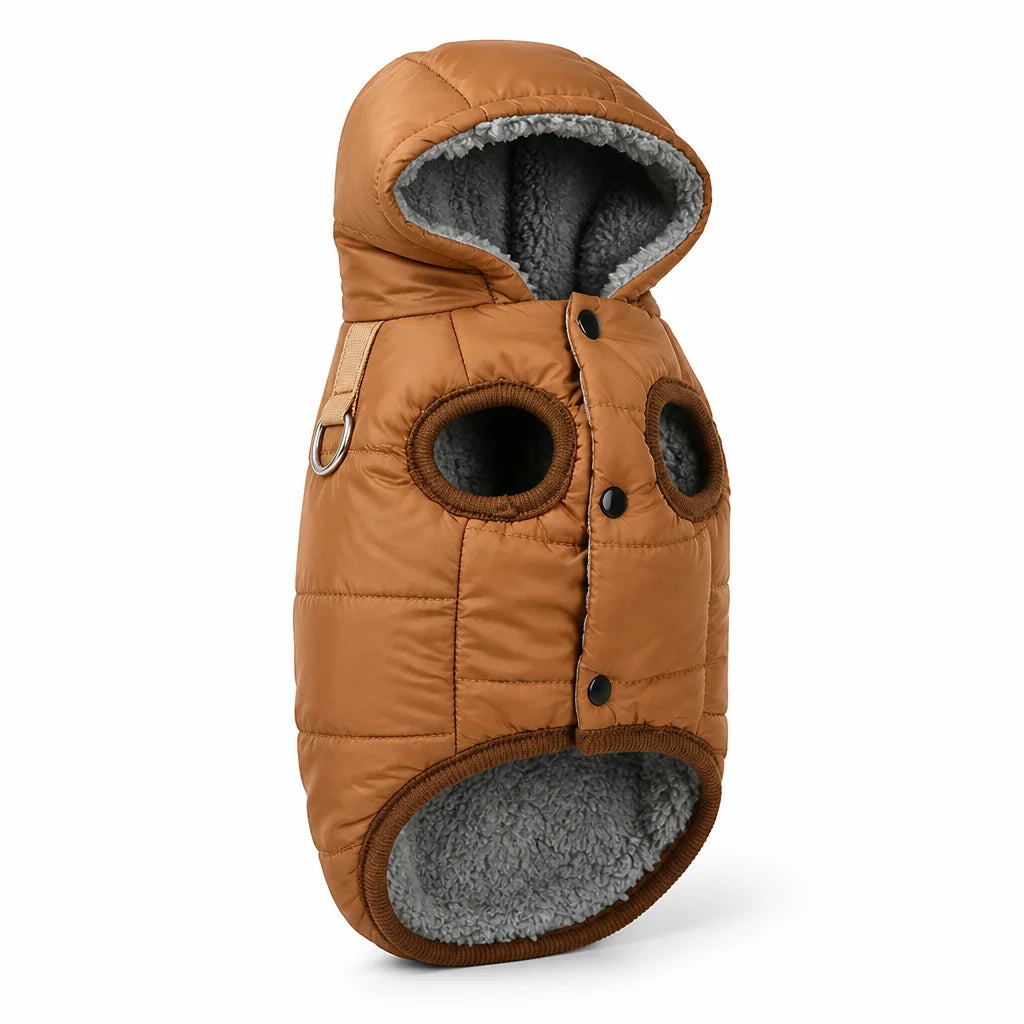 Windproof, fleece-lined dog winter vest with integrated D-ring