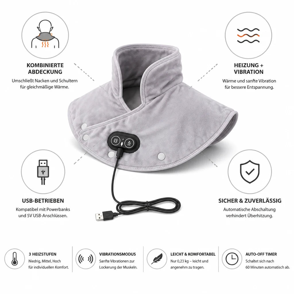 USB-Powered Vibrating Heating Pad for Neck and Shoulders (3 Heat Settings)