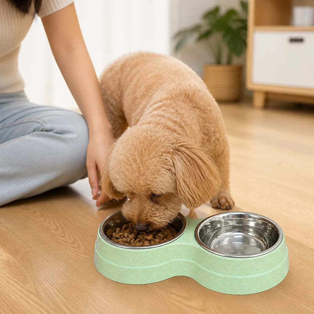 Stainless Steel Double Feeding and Water Bowl (Small Dogs & Cats)