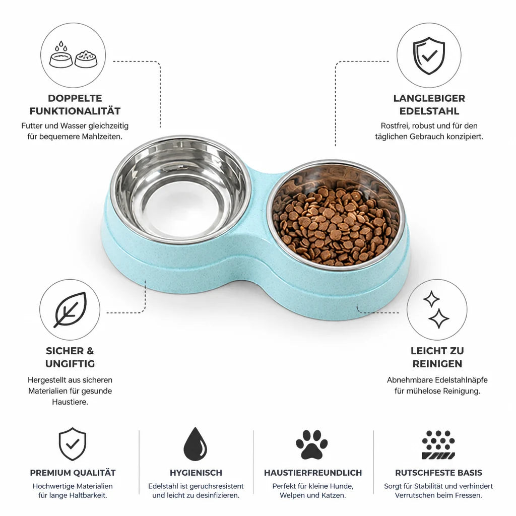 Stainless Steel Double Feeding and Water Bowl (Small Dogs & Cats)