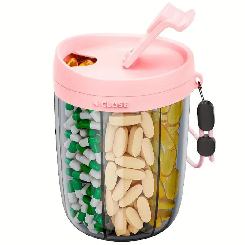 Tablet box with 6 compartments and transparent lid