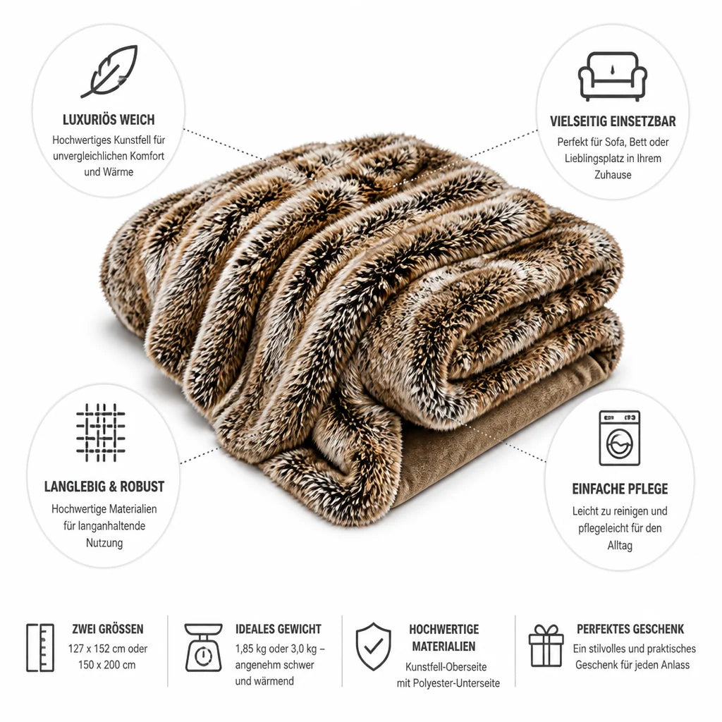 Faux Fur Throw Plush Blanket Machine Washable