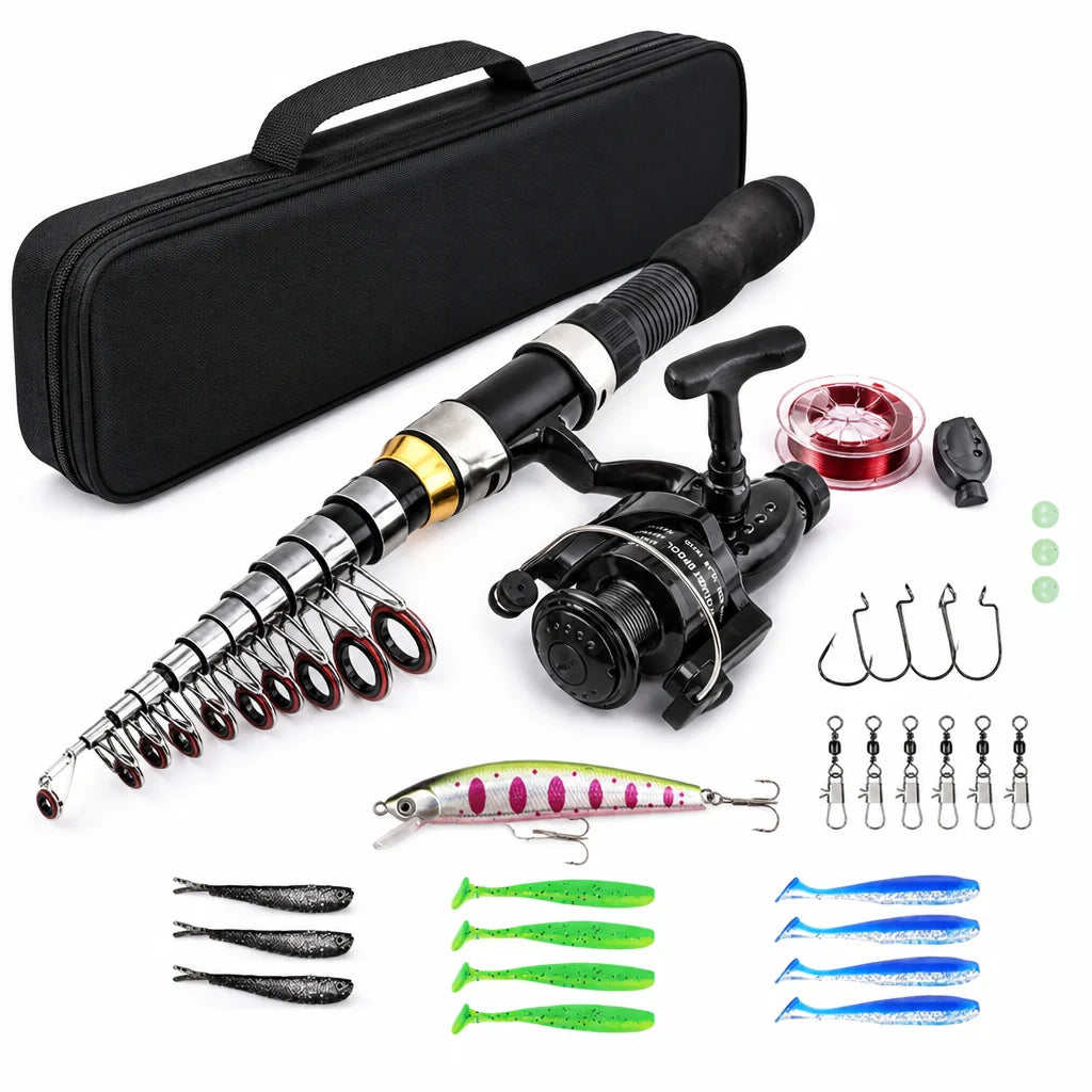 Telescopic Fiberglass Fishing Set (Reel, Lure & Carrying Bag)