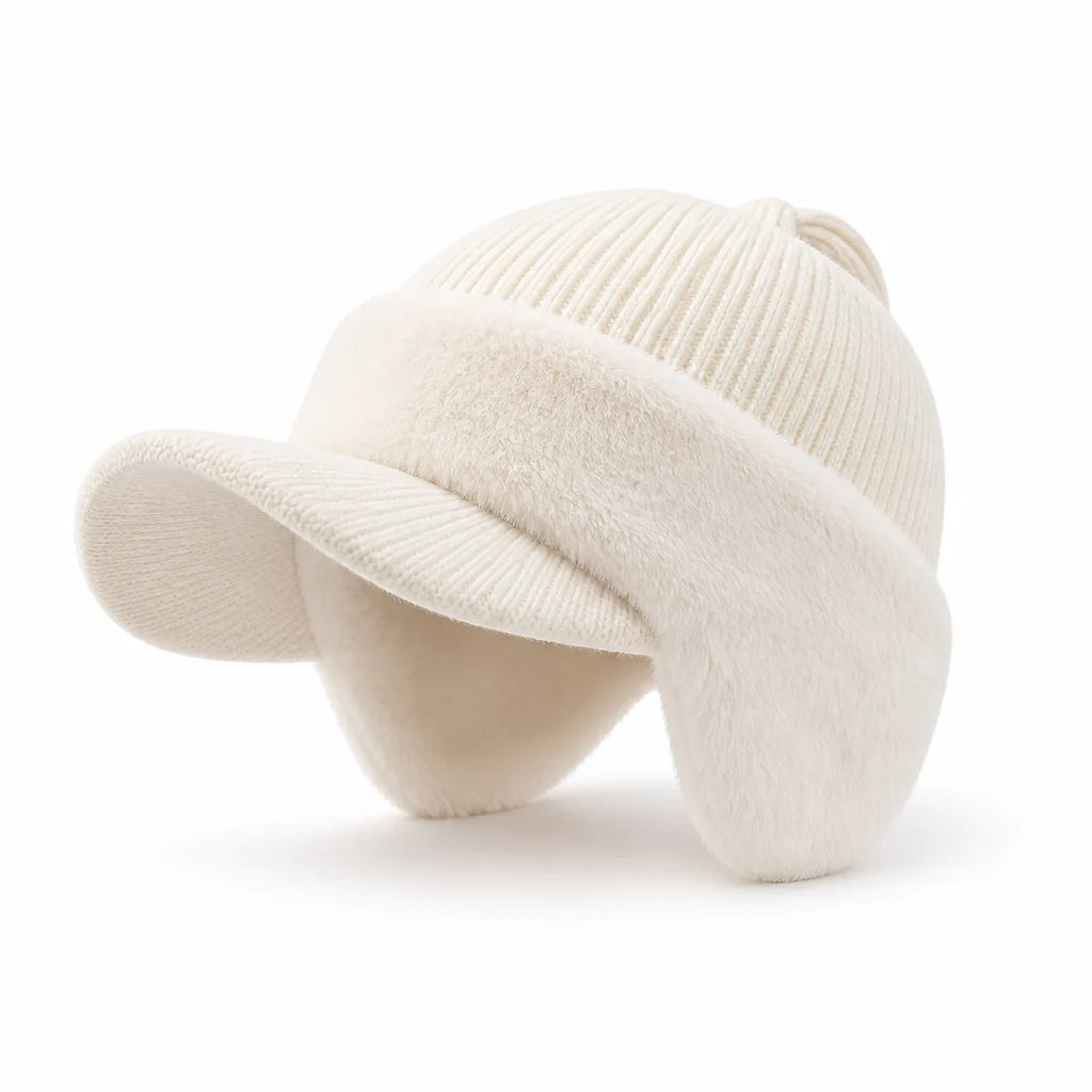 Knit Fleece-Lined Baseball Cap with Ear Warmer (Ponytail Opening)