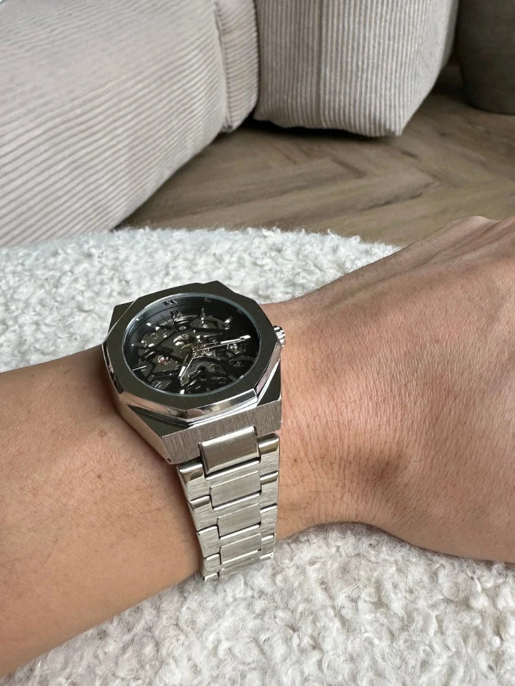 Men's Automatic Wristwatch Skeleton Dial Stainless Steel Bracelet