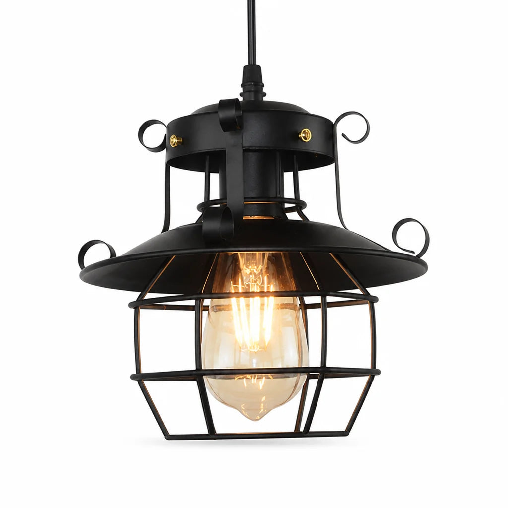 Adjustable Pendant Light in Iron Cage Design