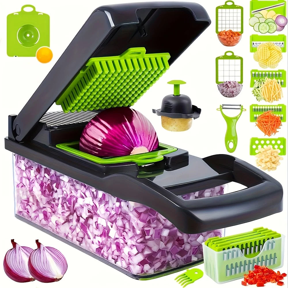 Vegetable Chopper Manual Mandoline Slicer 8 Blade Dicer Inserts