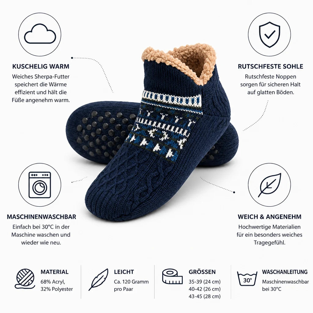 House Socks with Sherpa Lining and Non-Slip (Machine Washable)