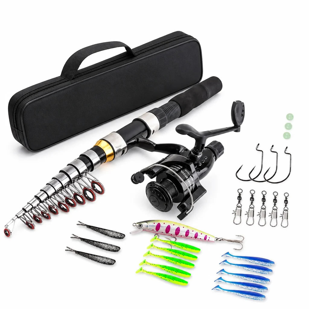 Telescopic Fiberglass Fishing Set (Reel, Lure & Carrying Bag)