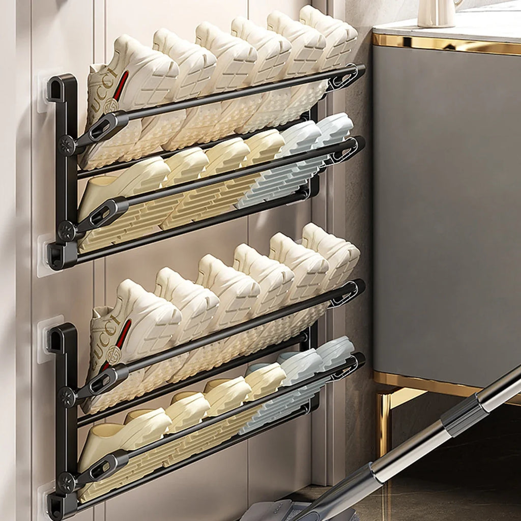 Wall-mounted shoe rack with drainage system