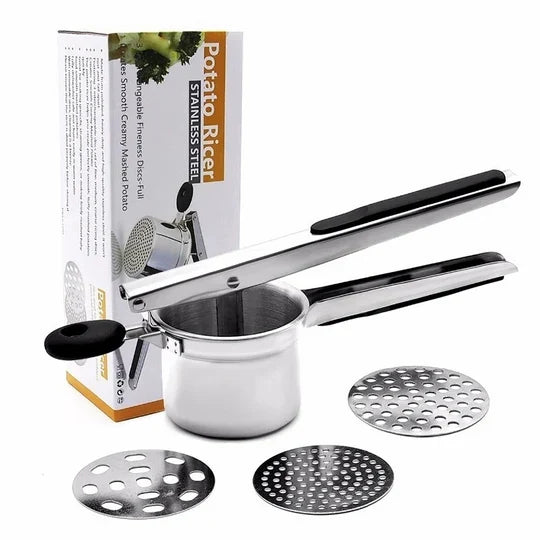 Potato Ricer Stainless Steel & 3 Discs (Dishwasher Safe)