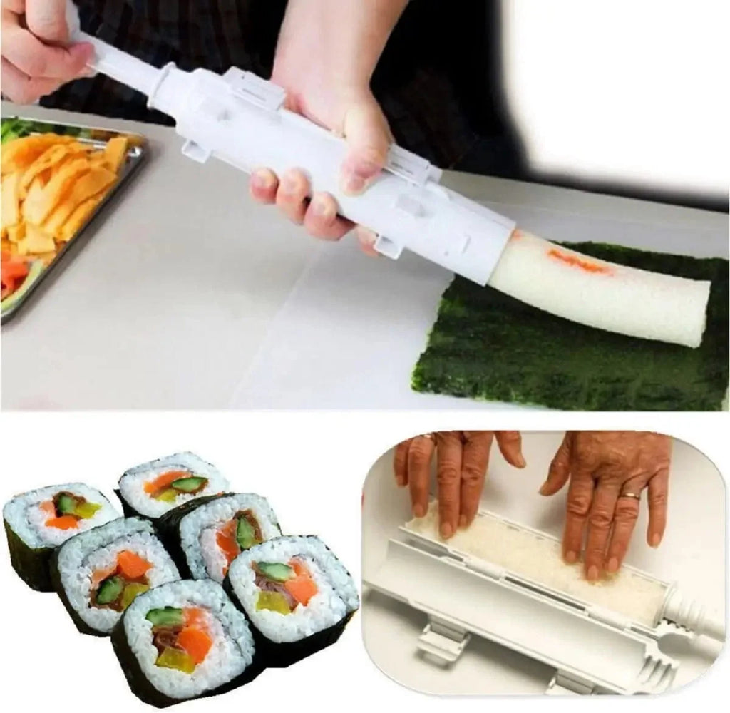 Sushi Maker Bazooka Rice Mold Kit & Bamboo Rolling Mat (7 piece)