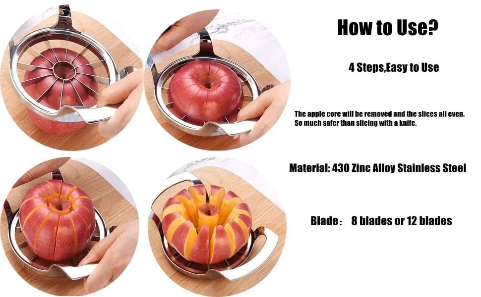 Stainless Steel Apple Slicer – 12 Segments & Core Remover