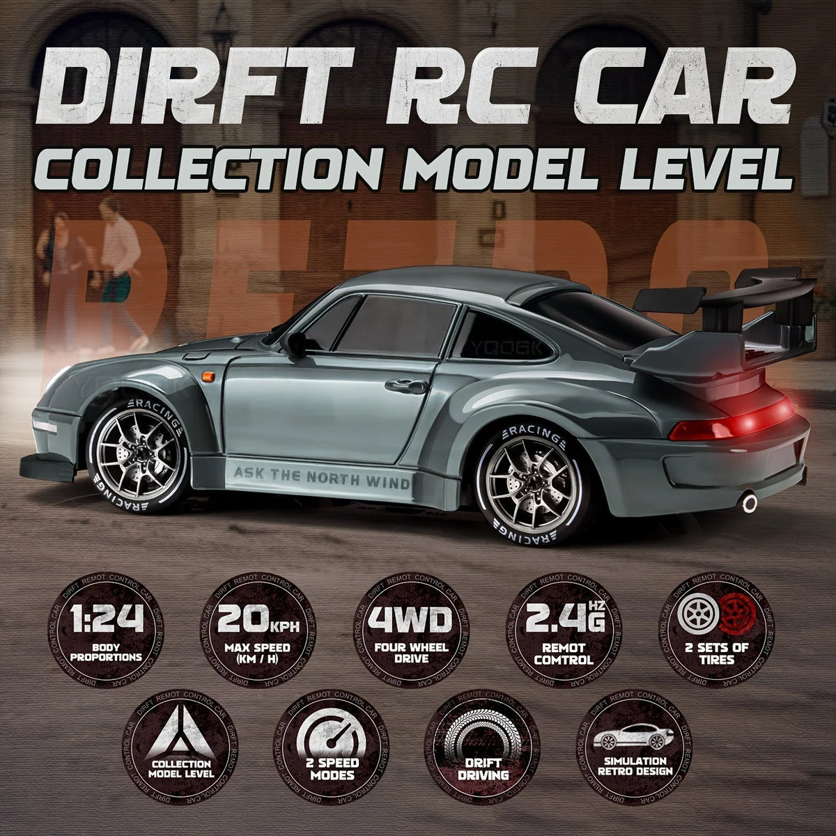 RC Drift Car 4WD LED Light Up Wheels (1:24 Scale)