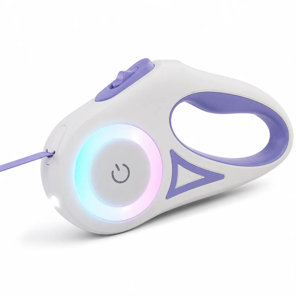 Built-in LED, One-Hand Brake & Lockable Retractable Dog Leash Strap