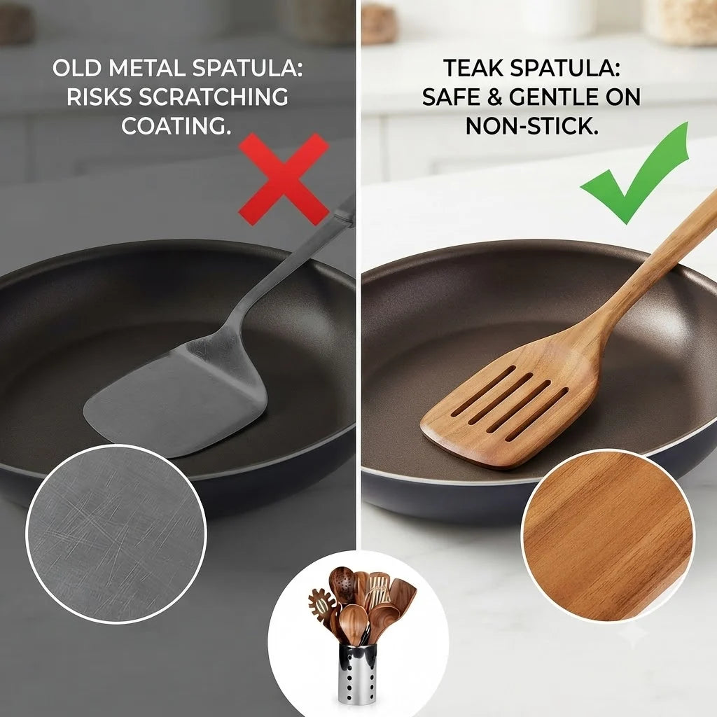 Teak Kitchen Utensils Set 11-Piece with Holder