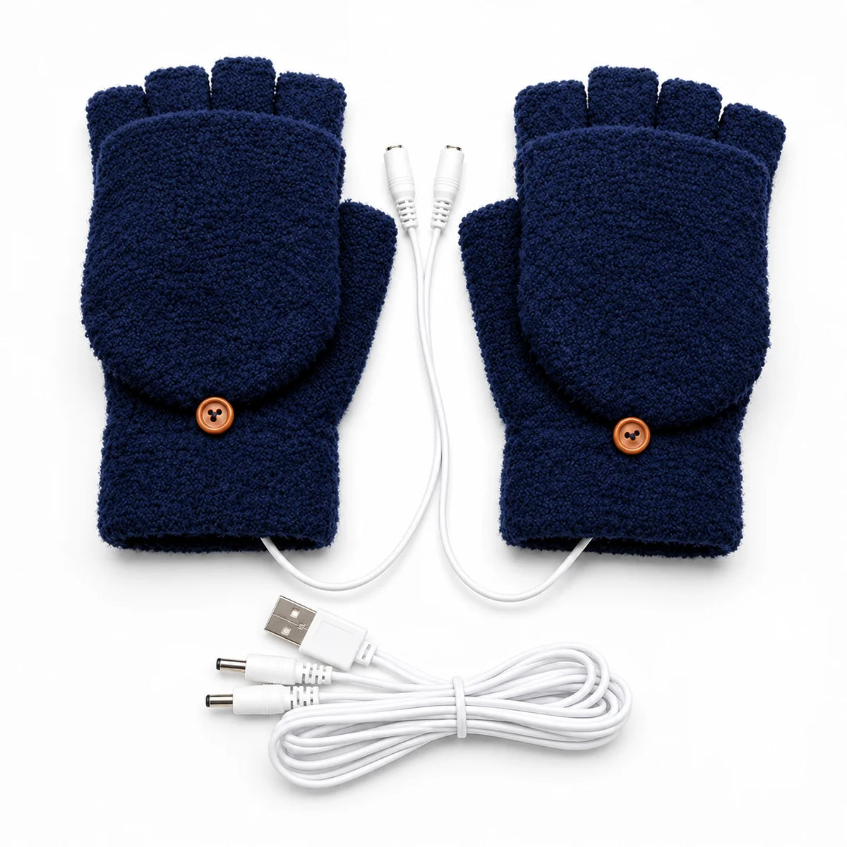 USB-powered adjustable heated fingerless folding gloves
