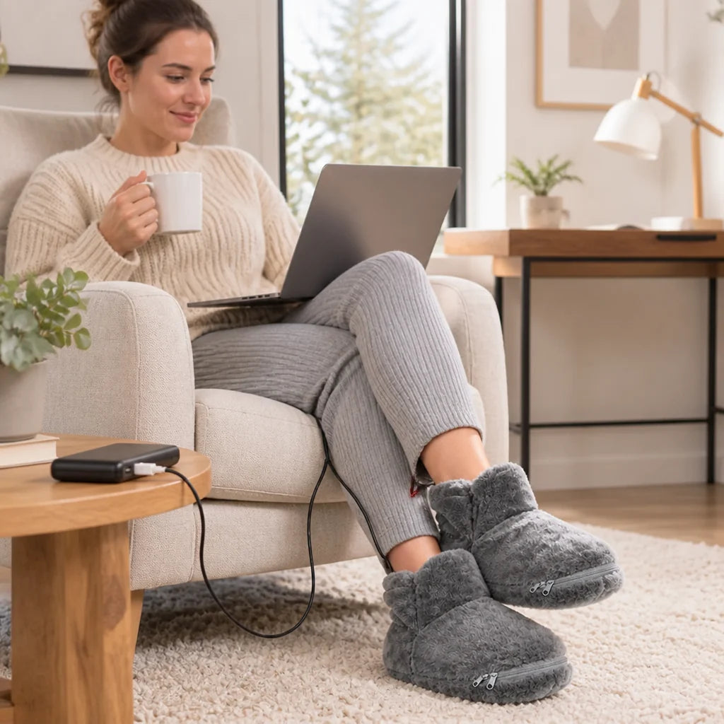 USB-operated, plush-lined heated slippers (5 heat settings)