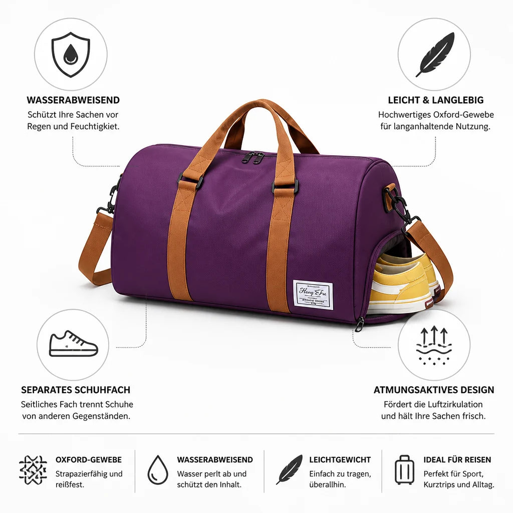 Water-resistant & lightweight Oxford travel bag (side shoe compartment)