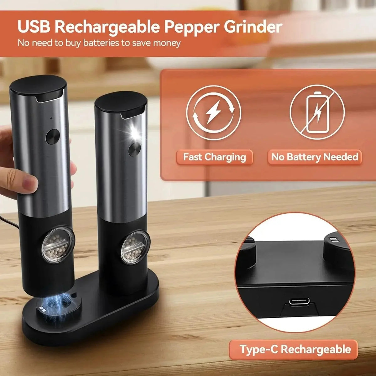 Electric Spice Grinder Set with USB-C Charging Station