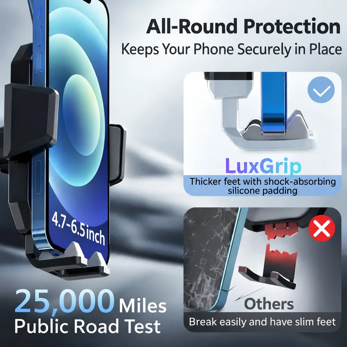 Car Phone Holder with Suction Cup & 360° Rotation