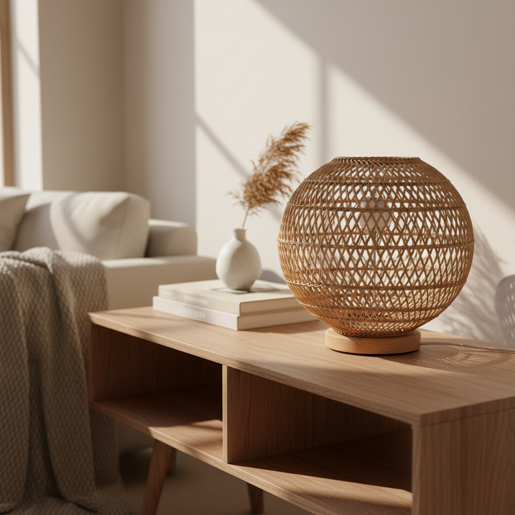 Woven Rattan Globe Table Lamp