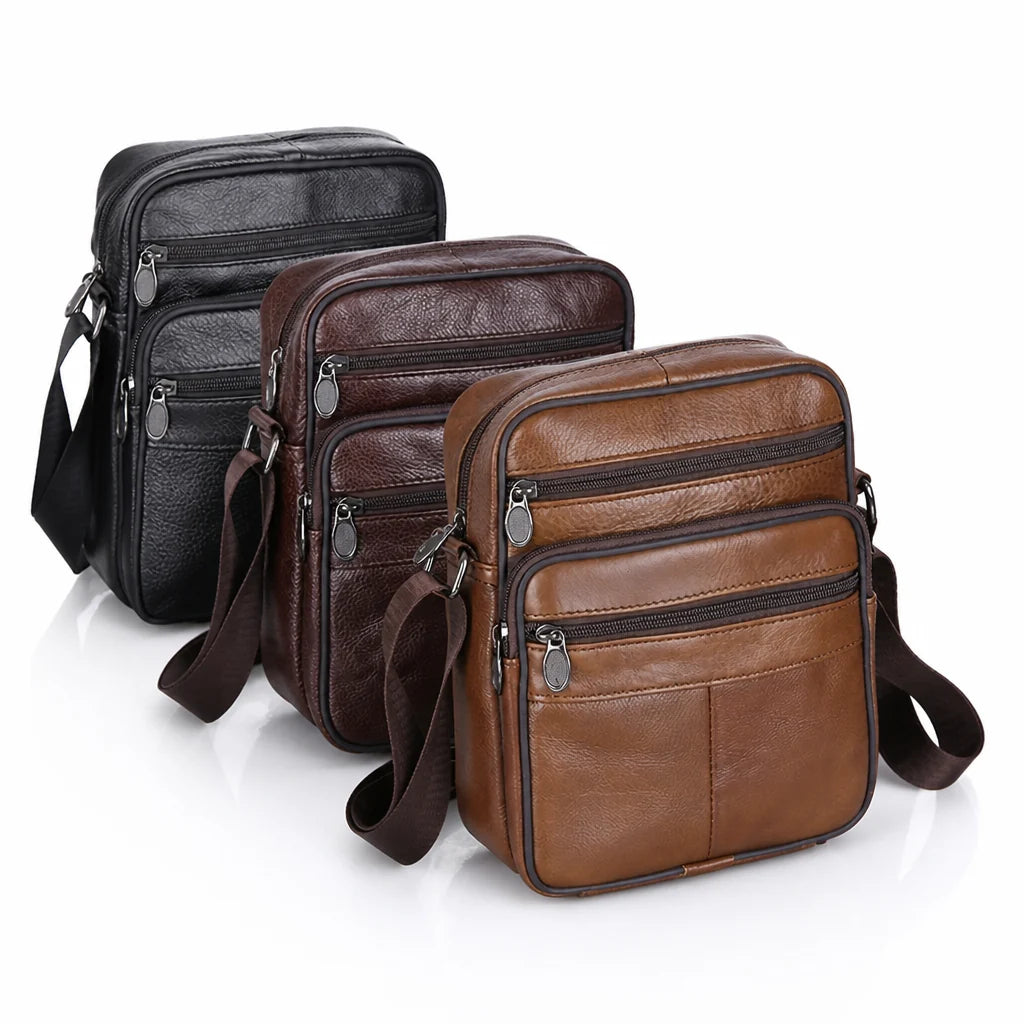 Genuine Cowhide Leather Shoulder Bag (Multiple Compartments)