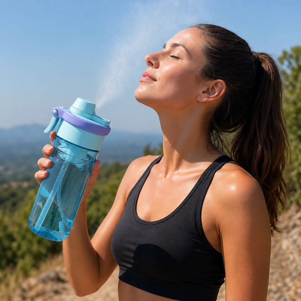 Sports Water Bottle with Spray Function & Straw