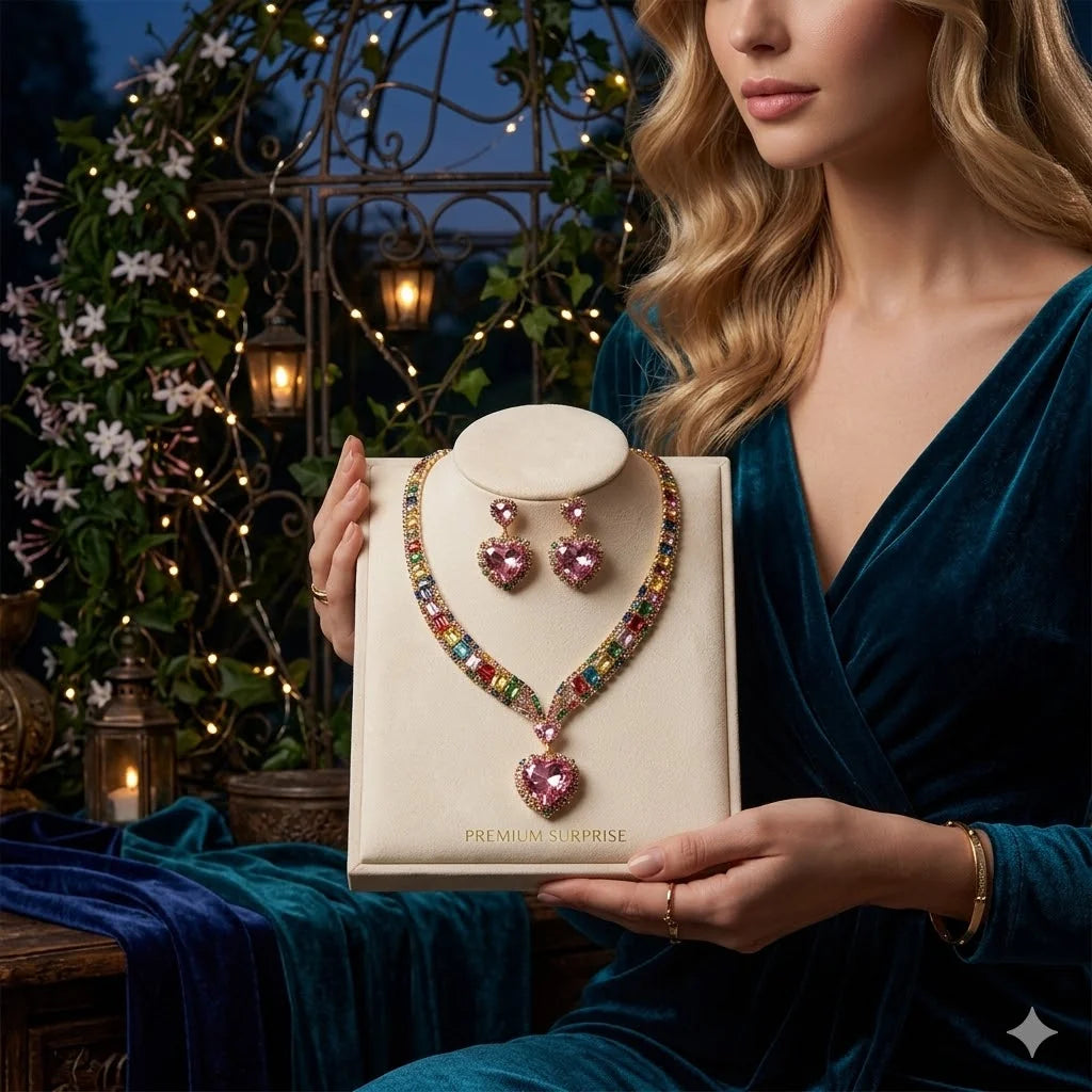 Heart jewelry set with necklace and earrings