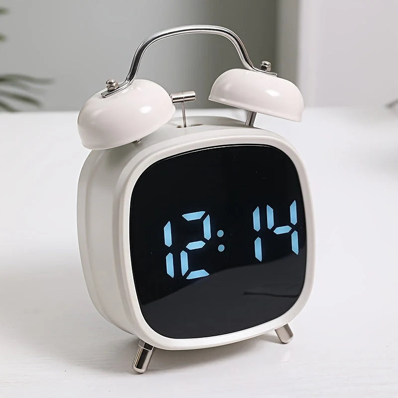 Digital alarm clock with classic double bells