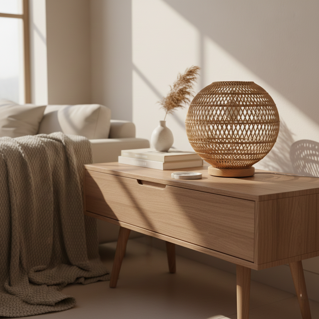 Woven Rattan Globe Table Lamp