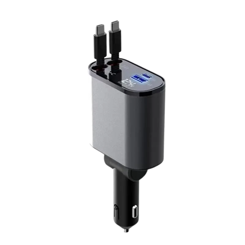 4-in-1 Car Charger with Retractable Cable