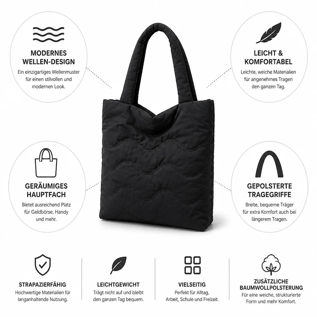 Shoulder bag with wave pattern and additional cotton padding