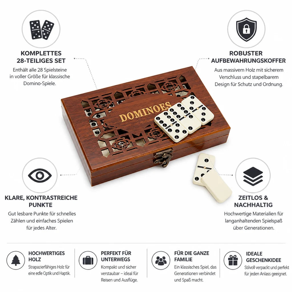 Domino Set made of Solid Wood in Original Size (28 Pieces)
