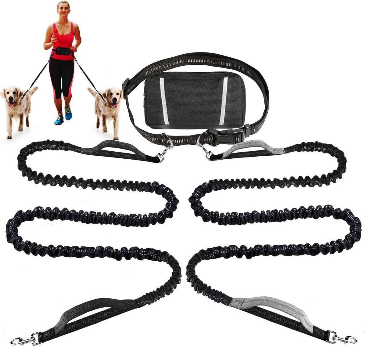 FlowLeash Dog Leash with Shock Absorber & Waist Belt