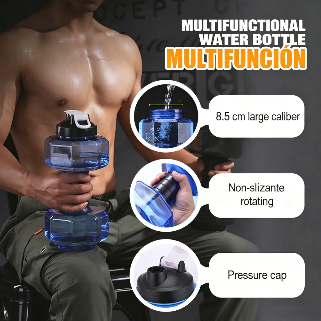Dumbbell-shaped water bottle BPA-free with flip lid